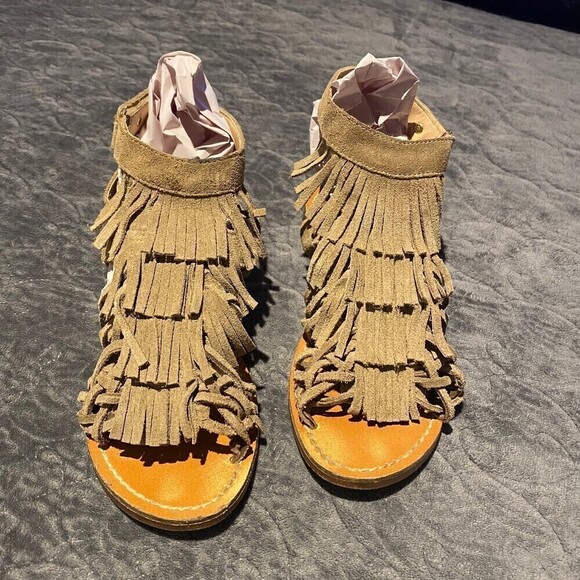 Zara Fringed Leather Sandals Size 37/6.5 - Picture 1 of 8